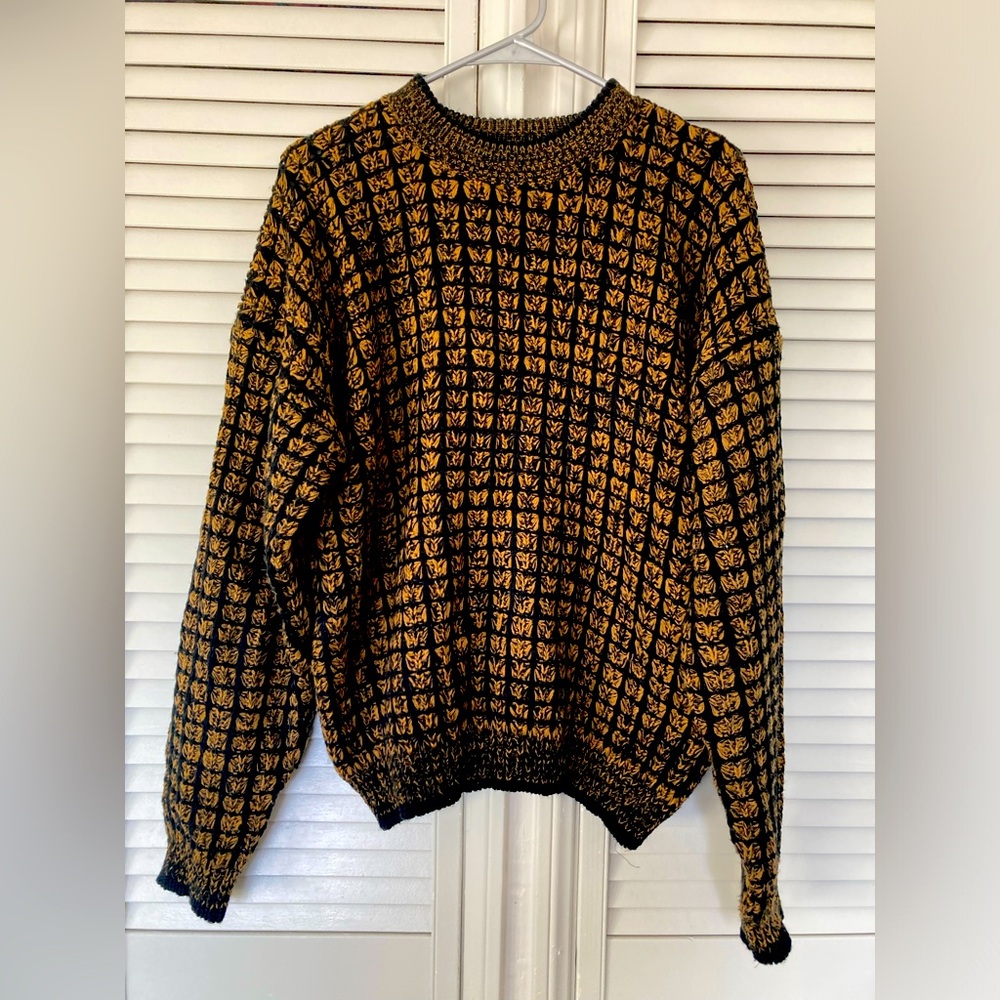 Vintage Anchor Blue Men Size Large Crewneck Sweater Textured 3D Knit 80's Retro